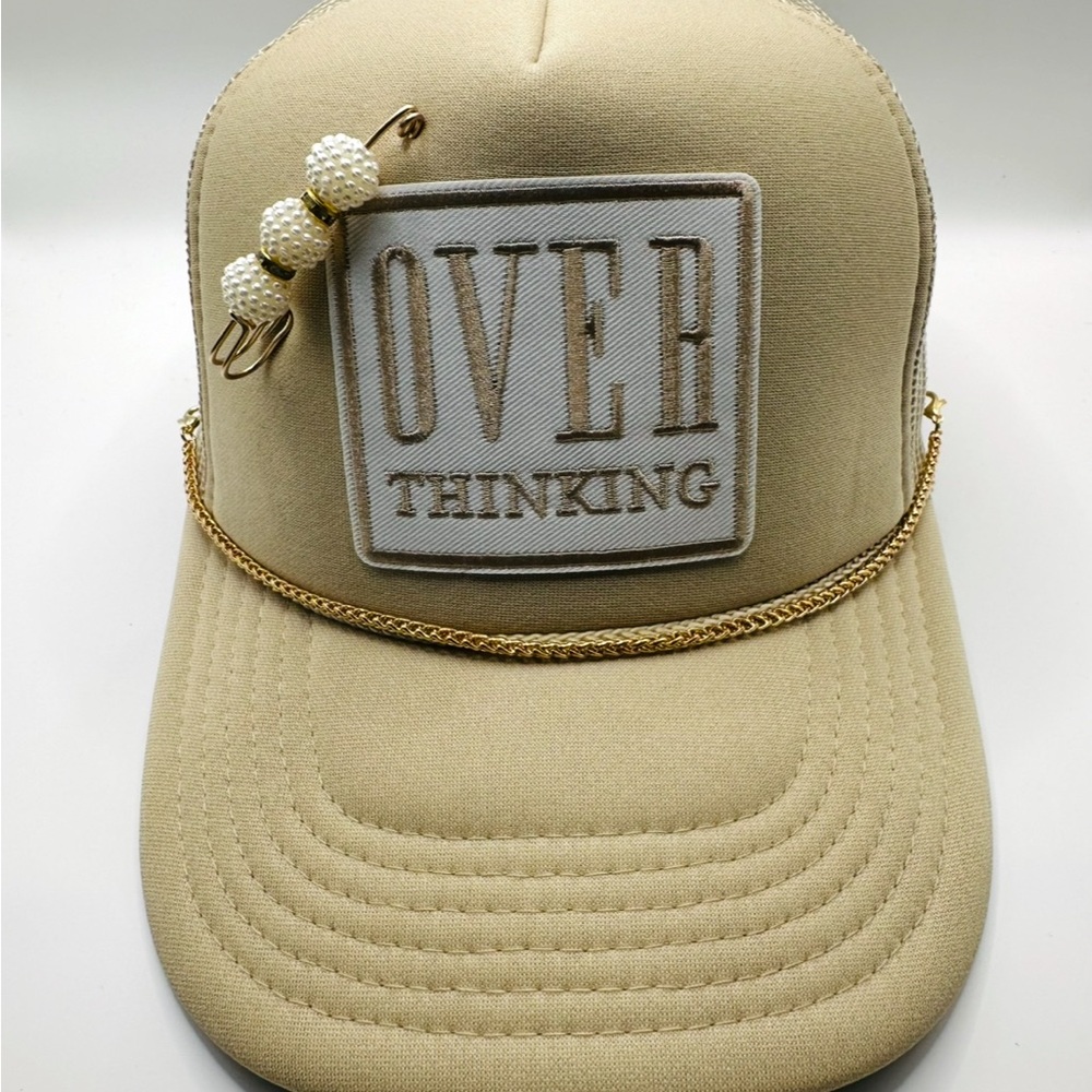 Beige Cap with 'Over Thinking' Patch